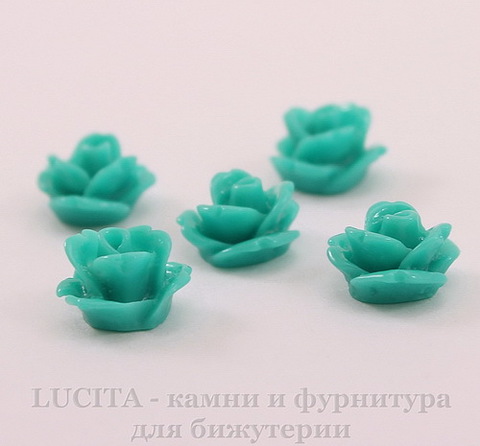 Кабошон акриловый "Розочка", цвет - морская волна, 10 мм, 5 штук