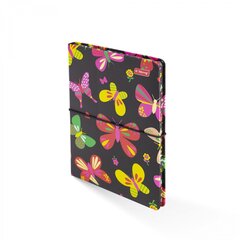
          Записная книжка, А6, Yalong, 7БЦ, матовая ламинация, поролон, на резинке, клетка, цветной срез, 80 л., "Бабочки на черном", ассорти