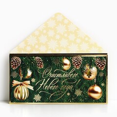 Открытка-конверт, Счастливого Нового года, Шишки и шары, 16,5*8 см, 5 шт.