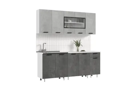 ЛДСП Кухня Рио NEW 2,0м (490) (Бетон светлый/Бетон темный, Белый (Антарес))