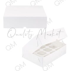 Коробка под капкейки без окошка 350*250*100 мм (12) (белая) целлюлозный картон с односторонним мелованным покрытием, премиум, 10шт
