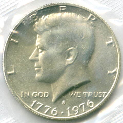 1/2 доллара 1976 (S). США (200-летие Декларации независимости). Серебро UNC в родной запайке