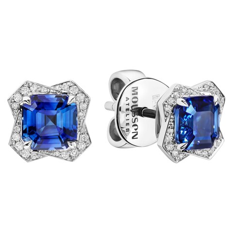 Серьги Пусеты с Сапфирами и Бриллиантами, E0068-1/1