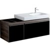 Шкафчик для раковины Geberit Citterio, с двумя выдвижными ящиками и полкой: B=118.4см, H=55.4см, T=50.4см, черный / глянцевое стекло, темный дуб / меламин, структура дерева