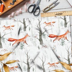 Ткань поплин грациозная лисица между деревьями