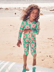 Купальник слитный на молнии для девочки Next AB7-028, Зеленый, Розовый