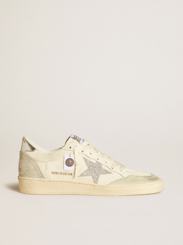 Ball Star with silver Swarovski micro-crystal star and metallic silver leather heel tab