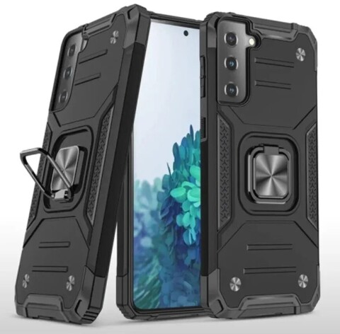 Противоударный чехол Strong Armour Case с кольцом для Samsung Galaxy S22 (Черный)