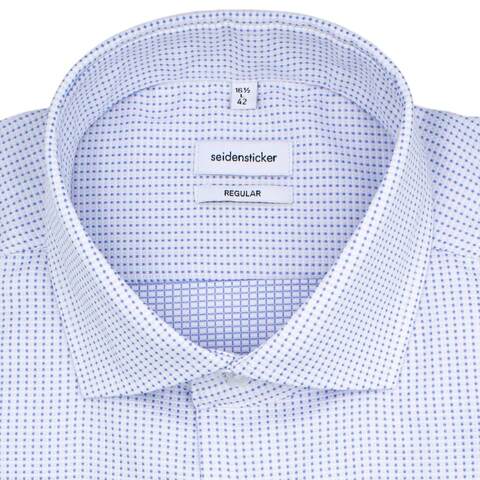 Сорочка мужская Seidensticker Regular Fit 01.146109-13 белая в голубые шашечки, короткий рукав