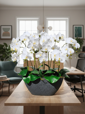 Искусственные Орхидеи белые 7 веток 50см в кашпо Лофт