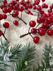 Ягоды красные искусственные, на ветке 9 ягод 13 мм., набор 10 шт.