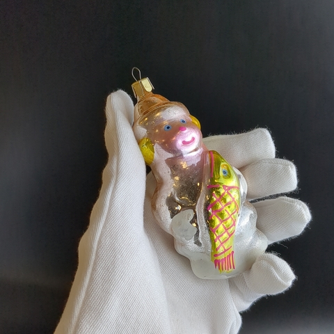 Ёлочная игрушка "Емеля" из сказки "По-щучьему велению", стекло, подвесная, ручная роспись, винтаж времён СССР 1960-1980 гг. Советские ёлочные игрушки и украшения. Состояние и комплектация на фото.