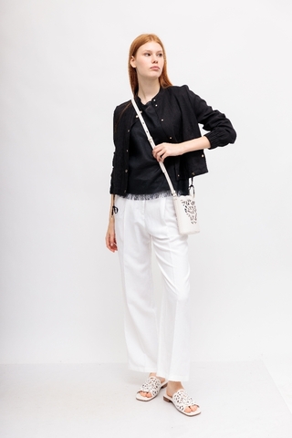 Marc Cain Брюки прямого кроя с защипами из смеси вискозы со льном