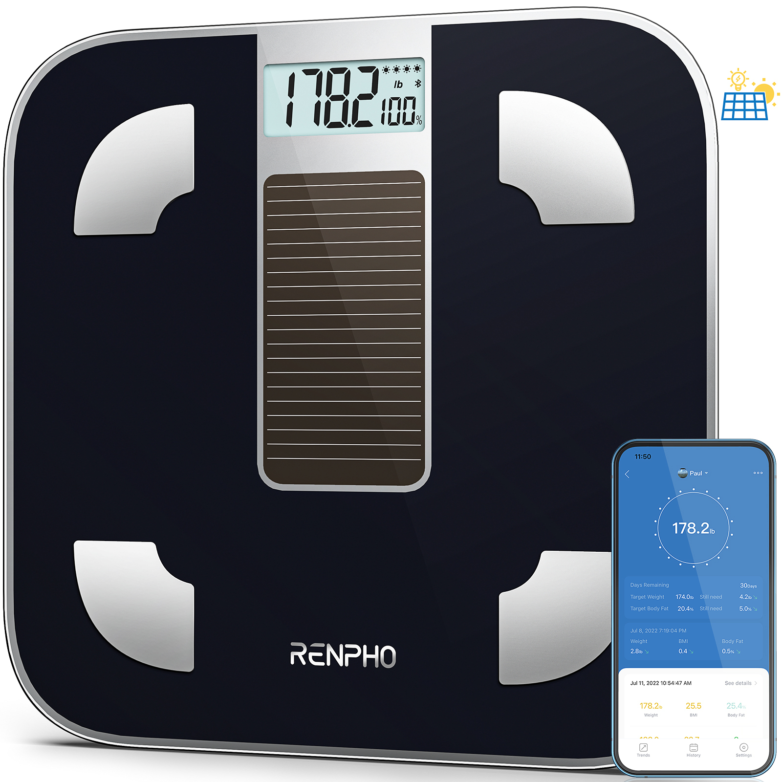 Умные весы Renpho Elis Solar Smart Body Scale R-A012 – купить за 5 199 ₽ |  Renpho Официальный магазин