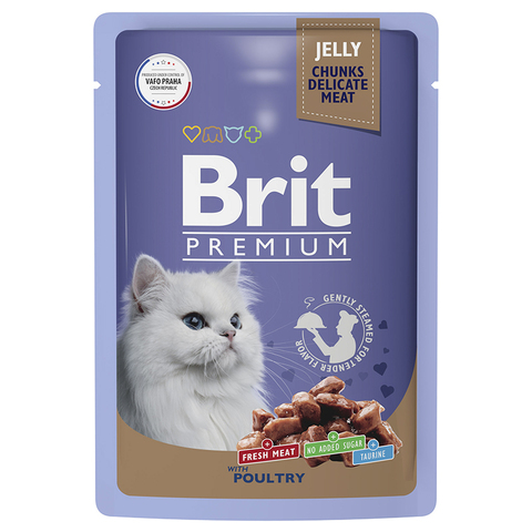 Влажный корм Brit Premium ассорти из птицы в желе, для взрослых кошек, 85 г.