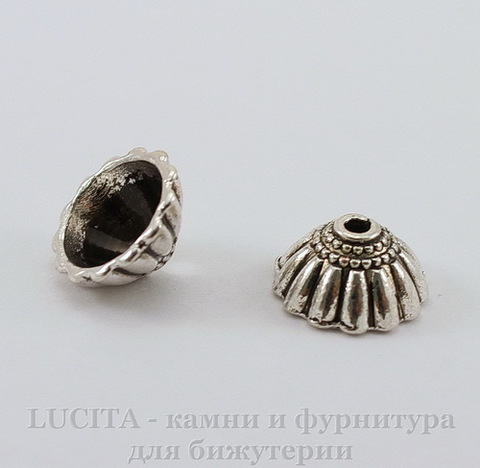Шапочка для бусины Конус (цвет - античное серебро) 11х6 мм, 10 штук ()
