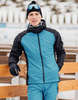 Премиальный костюм для лыж и зимнего бега Nordski Hybrid Hood Pro Black-Light Blue
