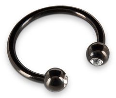 Черное металлическое кольцо под головку со стразами Glans Ring - 