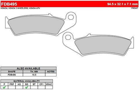 FDB495P Тормозные колодки дисковые MOTO, блистер 2 шт