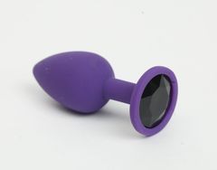 Фиолетовая анальная пробка с черным стразом - 7,6 см. - 