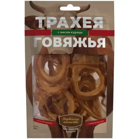 Деревенские лакомства Трахея говяжья с мясом курицы 50г