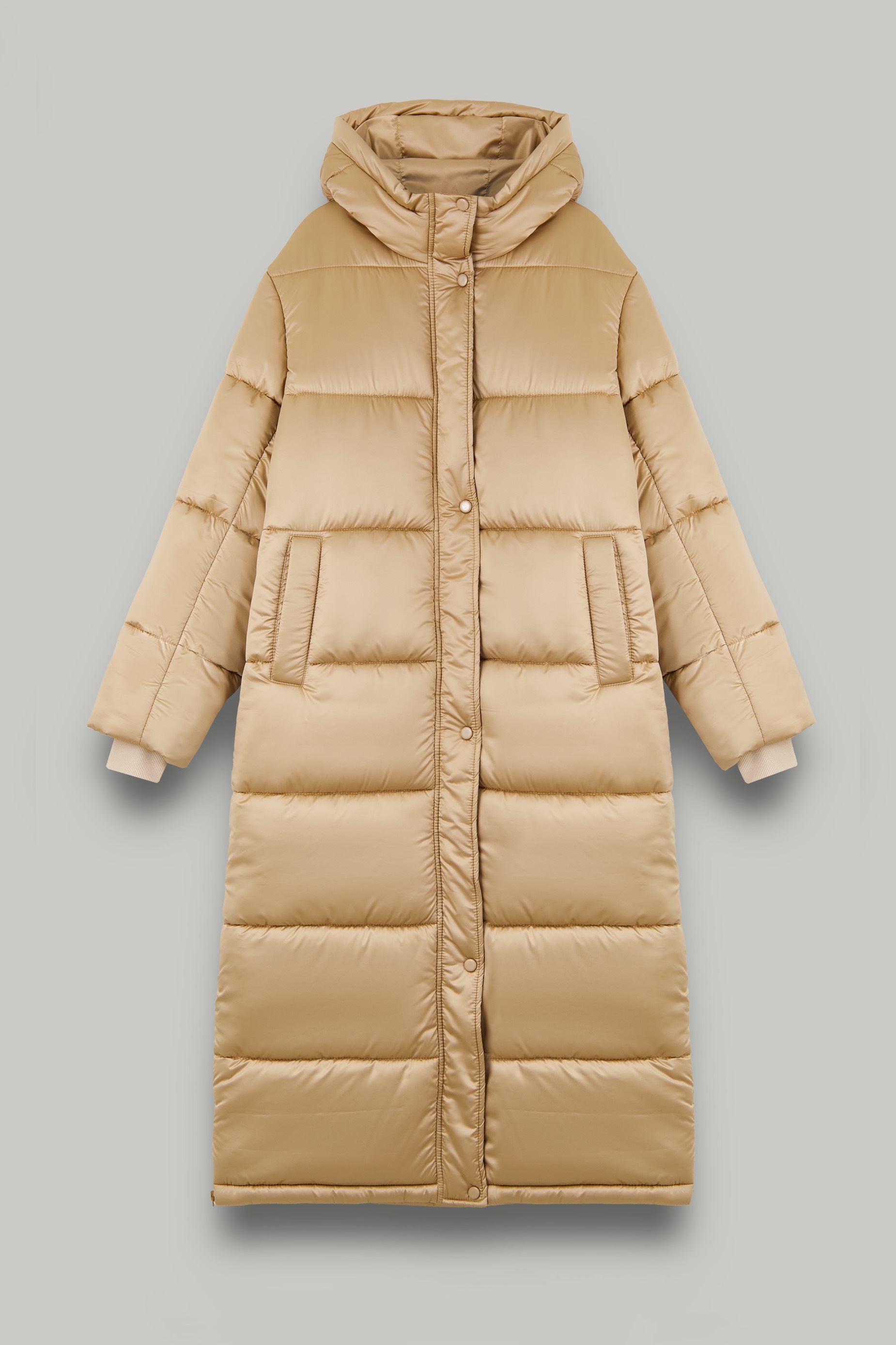 Пуховик длинный стеганый, золотой