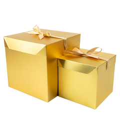Коробка самосборная одиночная Куб, 21*21*21 см, Золото металлик, с лентой, 1 шт.