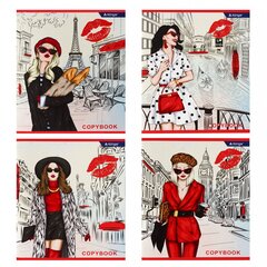 Тетрадь 48л., А5, клетка, Alingar "Girls in the city", скрепка, мелованный картон (стандарт), выб УФ лак, блок офсет, 4 дизайна в пленке т/у