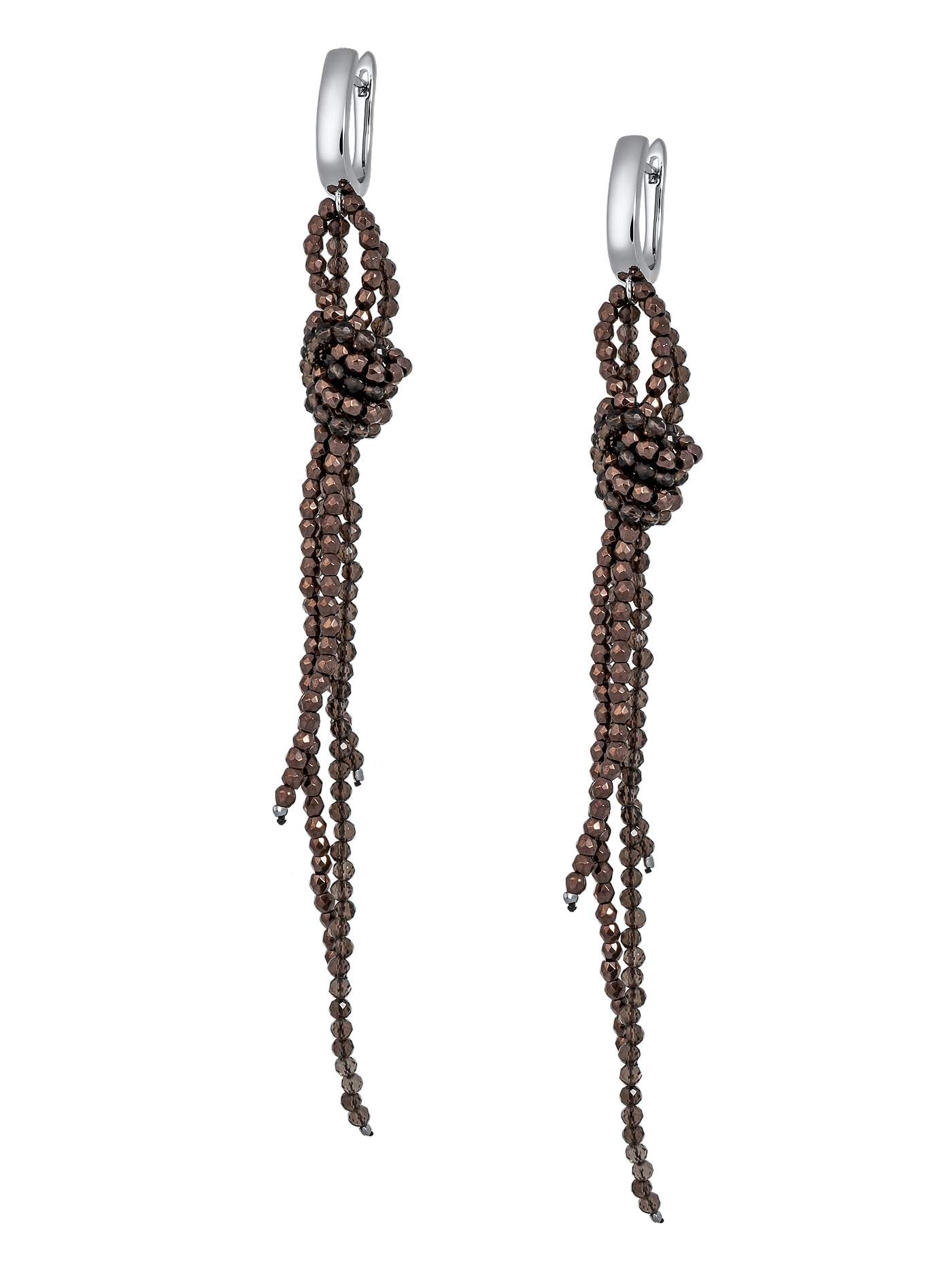 Длинные серьги висячие с раухтопазом и гематитом