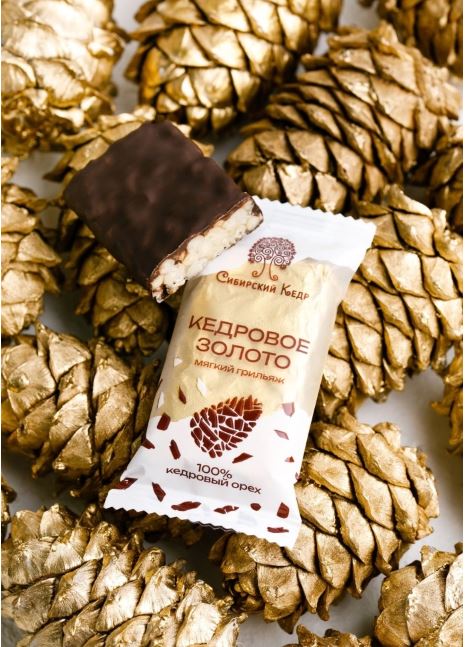 Кедровое золото мягкий грильяж батончик из цельного 100% кедрового ореха Сибирский Кедр 35 г