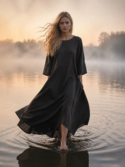 Олана. Платье льняное макси, асимметричное PL-422635