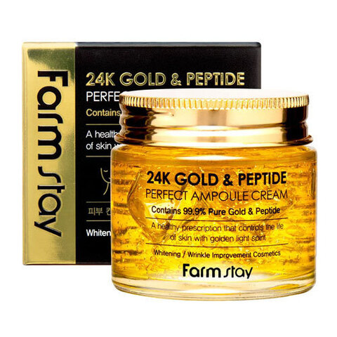 FarmStay 24K Gold & Peptide Perfect Ampoule Cream - Антивозрастной крем для лица с частичками золота и пептидами