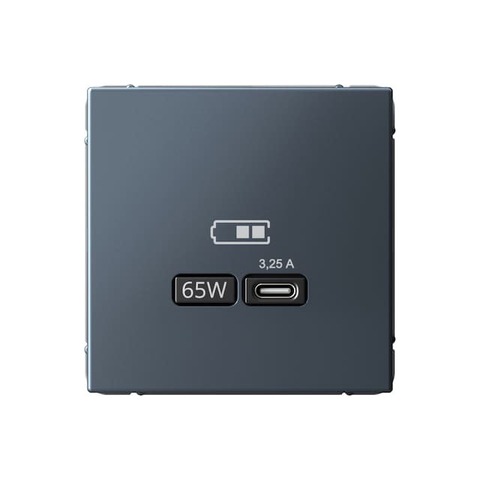 Розетка зарядное устройство USB разъём тип - C 65 Вт c протоколом QC, PD. Цвет Грифель. Systeme electric серия ArtGallery. GAL000727