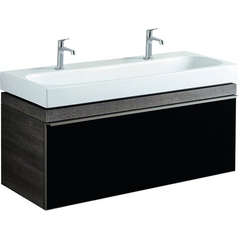 Шкафчик для раковины Geberit Citterio, с одним выдвижным ящиком: B=118.4см, H=55.4см, T=50.4см, черный / глянцевое стекло, темный дуб / меламин, структура дерева