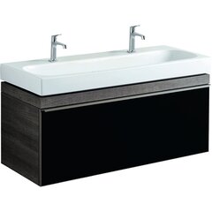 Шкафчик для раковины Geberit Citterio, с одним выдвижным ящиком: B=118.4см, H=55.4см, T=50.4см, черный / глянцевое стекло, темный дуб / меламин, структура дерева фото