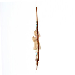 Ангел с мандолиной со стразами Сваровски, деревянная снежинка с подвесом, 16 см, Италия