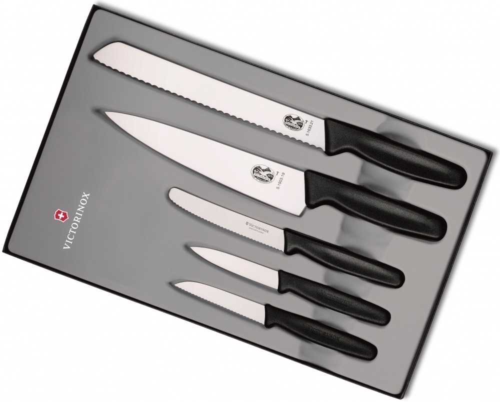 Кухонные ножи victorinox. Victorinox 5.1163.5. Кухонный набор Victorinox 5.1163.5, из пяти ножей. 5.1163.5 Кухонный набор из 5 ножей с нейлоновыми рукоятями. Нож кухонный Victorinox Fibrox.