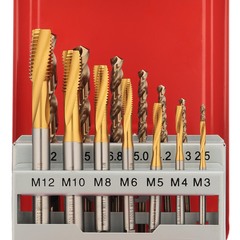 Набор метчиков машинных M3 -M12 HSSE-TiN DIN371/376 (C/2,5P, R15, + сверла) 14пр H-Tools 245053THT