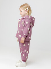 брюки  для девочки  КР 400849/темная орхидея,сердечки к589