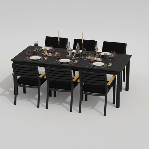Обеденная группа Ideal Patio ДОЛЛА БОНТА каркас карбон, стол алюминий 220, ткань черная