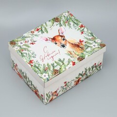 Коробка сборная одиночная Прямоугольник, С новым годом, Олененок, 31*25,6*16 см