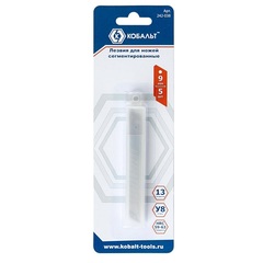 Лезвия сменные для ножей КОБАЛЬТ ширина 9 мм, сегментированные, 13 сегментов, сталь У8, 5 шт. в комплекте, блистер (242-038)