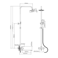 67-6-057 Душевая стойка однорыч, с тропич. душ., лейкой, смесителем, гусак 35см, картр.35мм, P35303S (Potato)