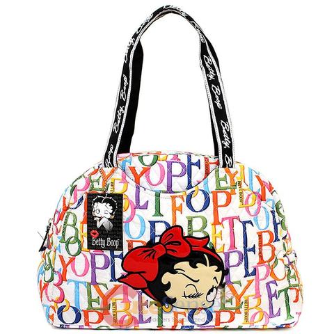 Betty Boop Quilted Diaper Bag Hand  with Pad - Rainbow Typo Whit