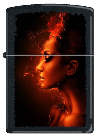 Зажигалка Zippo Burning woman, латунь с покрытием Black Matte, чёрная, матовая, 36x12x56 мм123