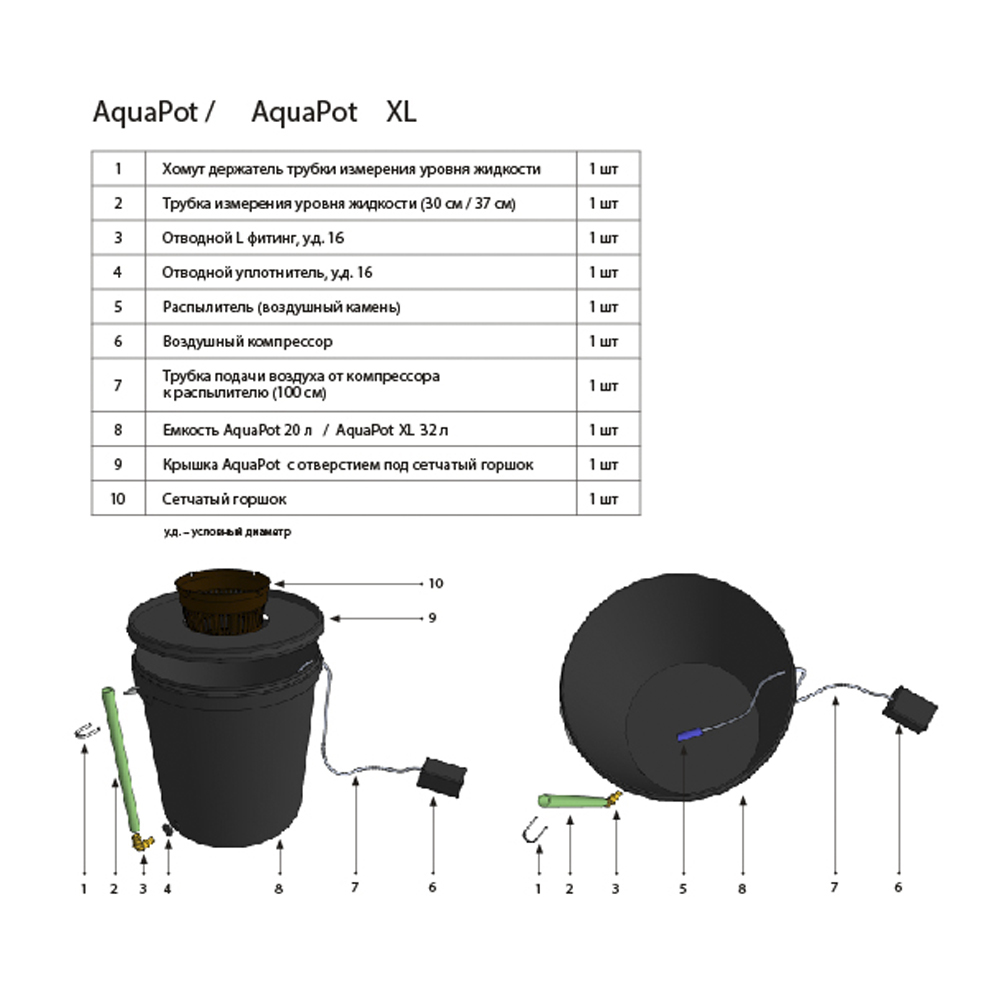 AquaPot- гидропонная система DWC на 1 растение (с компресором)