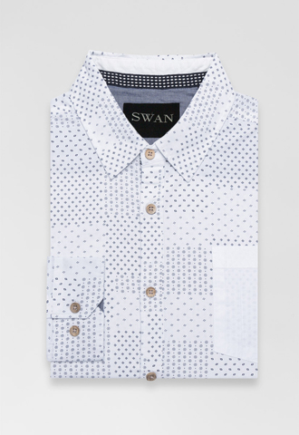 Рубашка с длинным рукавом мужская,белый геометрия, 22LSL-10