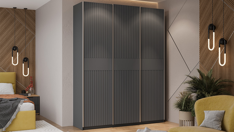 Шкаф-купе Оскар Хилтон 3-х дверный 177 серый графит / графит матовый / ручка серебро