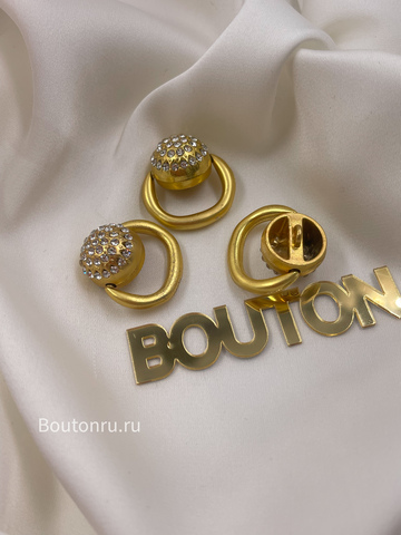 Пуговица Скиап. Золотистый пирсинг в стразах (с подвижной частью)