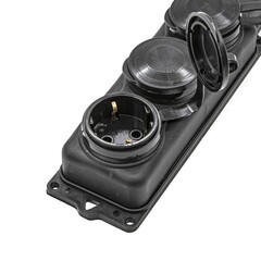 89-0-088 Колодка каучук, 3 розетки, с крышками, с/з, 16А, IP44, черная  Very